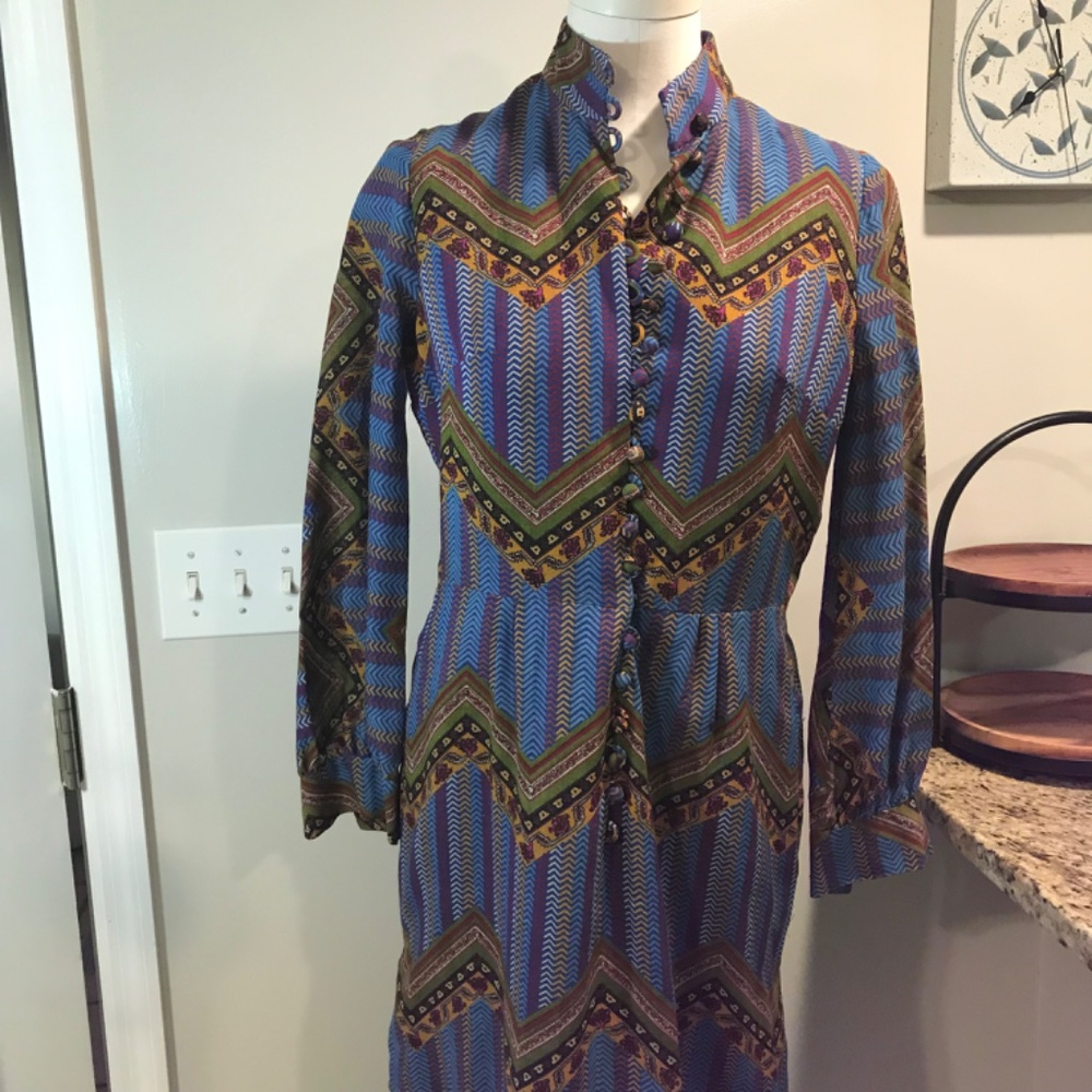 Vintage 70s Marcel Fenez by Roland Klein chevron maxi dress